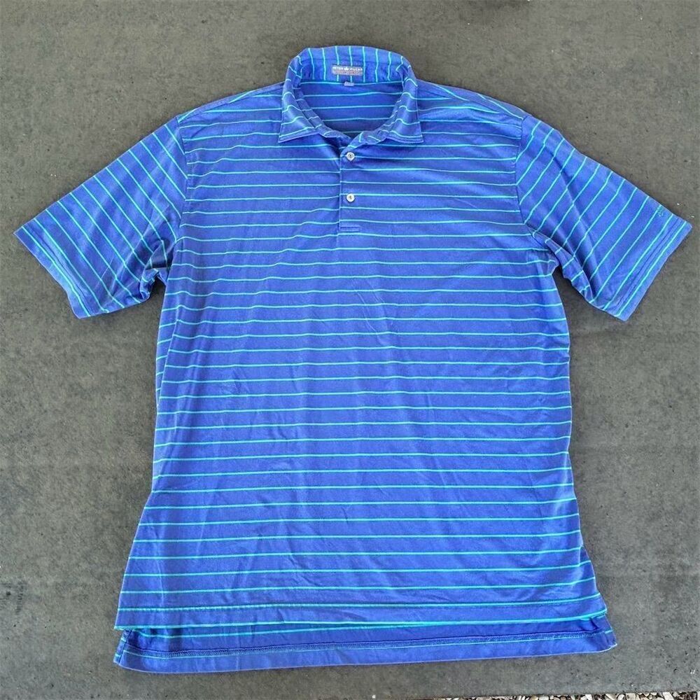 Peter Millar Summer Comfort Men's XL‎ Blue Striped Polo Shirt Short Sleeve Golf